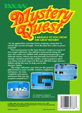 Mystery Quest (USA) box cover back